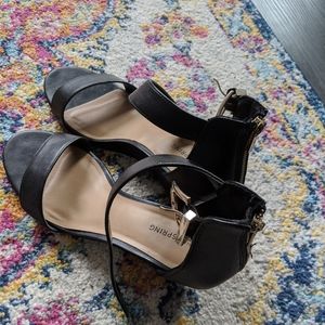 Black wedge open toe heels